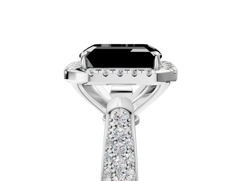 White gold Fancy Black Emerald Cut Halo Diamond Ring with Pavé Band_5