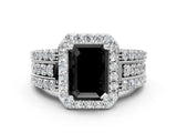 White gold Fancy Black Emerald Cut Halo Diamond Ring with Round  Split Shank and Prong Setting_48