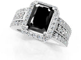 White gold Fancy Black Emerald Cut Halo Diamond Ring with Round  Split Shank and Prong Setting_49