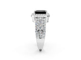 White gold Fancy Black Emerald Cut Halo Diamond Ring with Round  Split Shank and Prong Setting_50