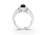 White gold Fancy Black Emerald Cut Halo Diamond Ring with Round  Split Shank and Prong Setting_51