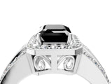 White gold Fancy Black Emerald Cut Halo Diamond Ring with Round  Split Shank and Prong Setting_52