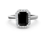 White gold Fancy Black Emerald Cut Halo Diamond Ring with Solitaire Band and Prong Setting_24
