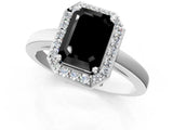 White gold Fancy Black Emerald Cut Halo Diamond Ring with Solitaire Band and Prong Setting_25