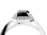 White gold Fancy Black Emerald Cut Halo Diamond Ring with Solitaire Band and Prong Setting_28