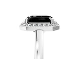 White gold Fancy Black Emerald Cut Halo Diamond Ring with Solitaire Band and Prong Setting_29
