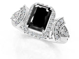 White gold Fancy Black Emerald Cut Halo Diamond Split Shank Engagement Ring with Four-Prong Setting_1