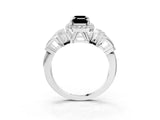 White gold Fancy Black Emerald Cut Halo Diamond Split Shank Engagement Ring with Four-Prong Setting_3