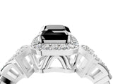 White gold Fancy Black Emerald Cut Halo Diamond Split Shank Engagement Ring with Four-Prong Setting_4