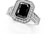 White gold Fancy Black Emerald Cut Halo Diamond Split Shank Pave Ring_1