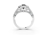White gold Fancy Black Emerald Cut Halo Diamond Split Shank Pave Ring_3
