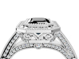 White gold Fancy Black Emerald Cut Halo Diamond Split Shank Pave Ring_4