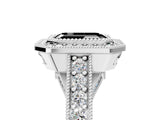 White gold Fancy Black Emerald Cut Halo Diamond Split Shank Pave Ring_5