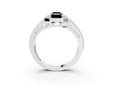 White gold Fancy Black Emerald Cut Halo Diamond Split Shank Ring with Prong Setting_3