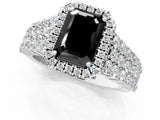 White gold Fancy Black Emerald Cut Halo Pavé Diamond Engagement Ring with Split Shank and Four-Prong Setting_4