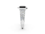 White gold Fancy Black Emerald Cut Halo Pavé Diamond Engagement Ring with Split Shank and Four-Prong Setting_5