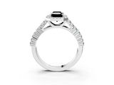 White gold Fancy Black Emerald Cut Halo Pavé Diamond Engagement Ring with Split Shank and Four-Prong Setting_6