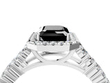 White gold Fancy Black Emerald Cut Halo Pavé Diamond Engagement Ring with Split Shank and Four-Prong Setting_7