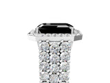 White gold Fancy Black Emerald Cut Halo Pavé Diamond Engagement Ring with Split Shank and Four-Prong Setting_8