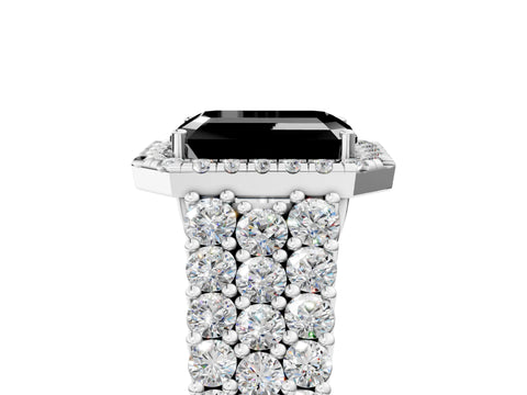 White gold Fancy Black Emerald Cut Halo Pavé Diamond Engagement Ring with Split Shank and Four-Prong Setting_8