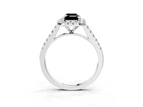 White gold Fancy Black Emerald Cut Halo Pave Diamond Engagement Ring with Four-Prong Setting_3