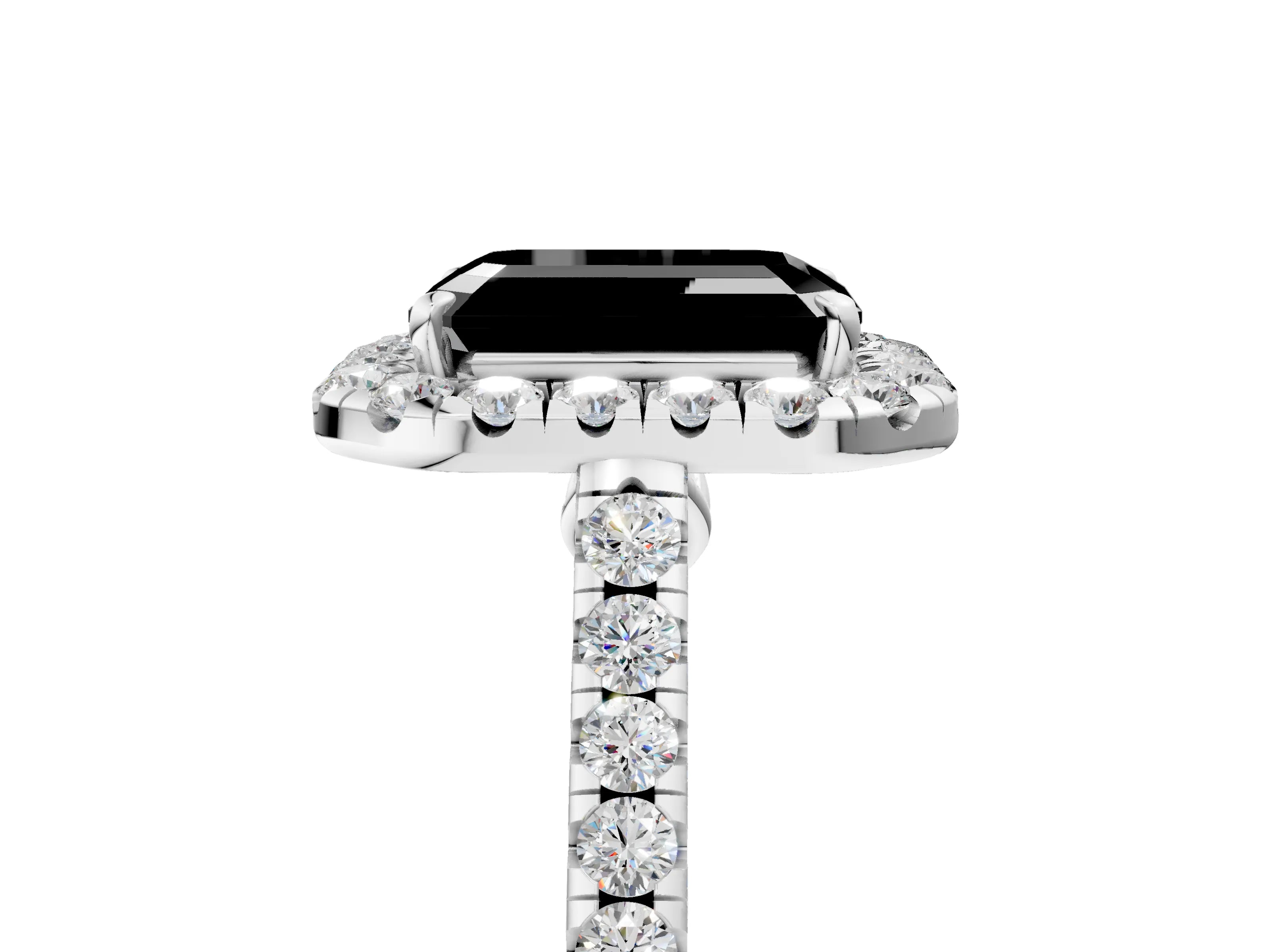 White gold Fancy Black Emerald Cut Halo Pave Diamond Engagement Ring with Four-Prong Setting_5