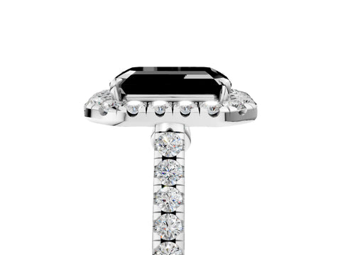 White gold Fancy Black Emerald Cut Halo Pave Diamond Engagement Ring with Four-Prong Setting_5