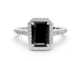 White gold Fancy Black Emerald Cut Halo Round Diamond Pavé Band with Four-Prong Setting_15