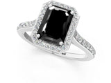 White gold Fancy Black Emerald Cut Halo Round Diamond Pavé Band with Four-Prong Setting_16