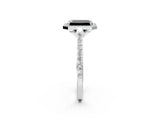 White gold Fancy Black Emerald Cut Halo Round Diamond Pavé Band with Four-Prong Setting_17