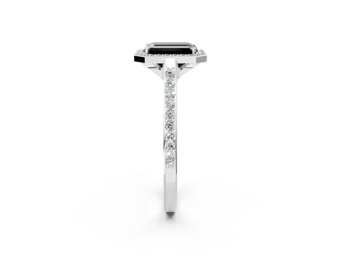 White gold Fancy Black Emerald Cut Halo Round Diamond Pavé Band with Four-Prong Setting_17