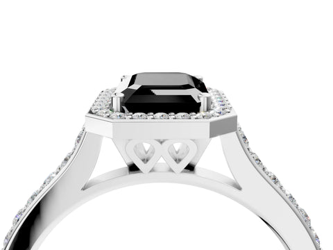 White gold Fancy Black Emerald Cut Halo Round Diamond Pavé Band with Four-Prong Setting_19
