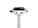 White gold Fancy Black Emerald Cut Halo Round Diamond Pavé Band with Four-Prong Setting_20