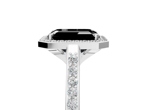 White gold Fancy Black Emerald Cut Halo Round Diamond Pavé Band with Four-Prong Setting_20