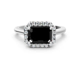 White gold Fancy Black Emerald Cut Halo Round Diamond Solitaire Engagement Ring with Pave Band and Four-Prong Setting_12