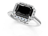 White gold Fancy Black Emerald Cut Halo Round Diamond Solitaire Engagement Ring with Pave Band and Four-Prong Setting_13