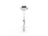 White gold Fancy Black Emerald Cut Halo Round Diamond Solitaire Engagement Ring with Pave Band and Four-Prong Setting_14