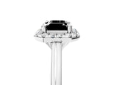 White gold Fancy Black Emerald Cut Halo Round Diamond Solitaire Engagement Ring with Pave Band and Four-Prong Setting_17