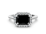 White gold Fancy Black Emerald Cut Halo Round Diamond Solitaire Engagement Ring with Pave Band and Four-Prong Setting_24