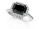 White gold Fancy Black Emerald Cut Halo Round Diamond Solitaire Engagement Ring with Pave Band and Four-Prong Setting_25