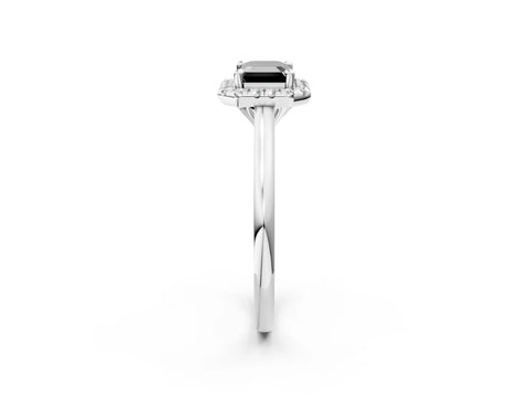 White gold Fancy Black Emerald Cut Halo Round Diamond Solitaire Engagement Ring with Pave Band and Four-Prong Setting_26