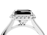 White gold Fancy Black Emerald Cut Halo Round Diamond Solitaire Engagement Ring with Pave Band and Four-Prong Setting_28