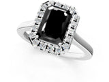 White gold Fancy Black Emerald Cut Halo Round Diamond Solitaire Ring with Pavé Band and Four-Prong Setting_1