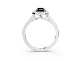 White gold Fancy Black Emerald Cut Halo Round Diamond Solitaire Ring with Pavé Band and Four-Prong Setting_3