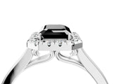 White gold Fancy Black Emerald Cut Halo Round Diamond Solitaire Ring with Pavé Band and Four-Prong Setting_4