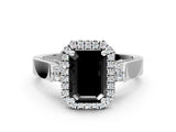 White gold Fancy Black Emerald Cut Halo Round Diamond Twist Band with Four-Prong Setting_24