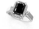White gold Fancy Black Emerald Cut Halo Round Diamond Twist Band with Four-Prong Setting_25