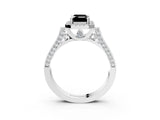 White gold Fancy Black Emerald Cut Halo Round Diamond Twist Band with Four-Prong Setting_27