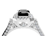 White gold Fancy Black Emerald Cut Halo Round Diamond Twist Band with Four-Prong Setting_28