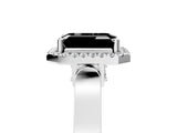 White gold Fancy Black Emerald Cut Halo Round Diamond Twist Band with Four-Prong Setting_29